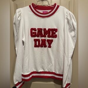 Queen of Sparkles White and Red Sequin 'Game Day' Sweatshirt - XXL